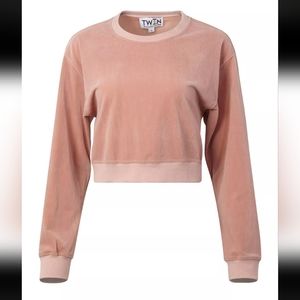 TWIN That's What I Need Dusty Pink Velour Cropped Sweatshirt S Designed in NYC